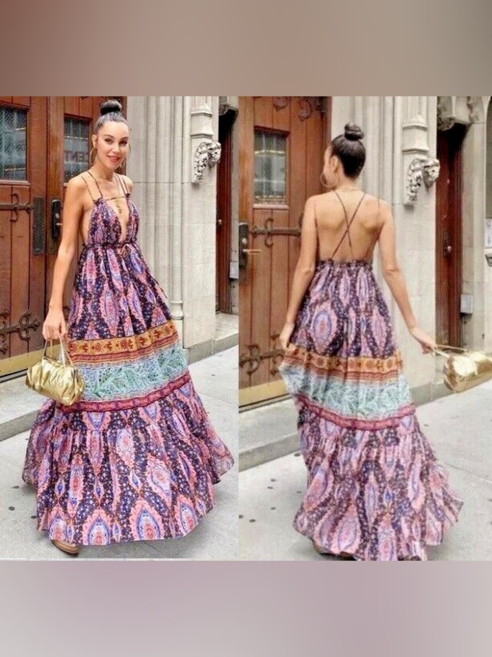 Zara Scarf Print Voluminous Maxi Dress Paisley Multi Strappy Blogger Fave Size L